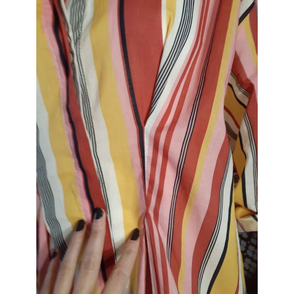 Zara 100% Cotton Striped Button-Front Maxi Shirt Dress in Warm Tones - Picture 12 of 16
